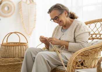 Mujer, pasatiempo, cestería, actividades