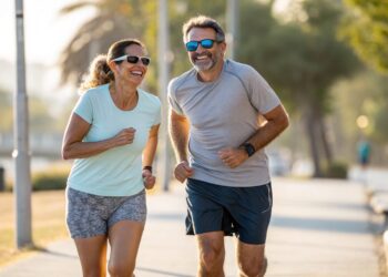Pareja, corriendo, ejercicio, deporte, actividad