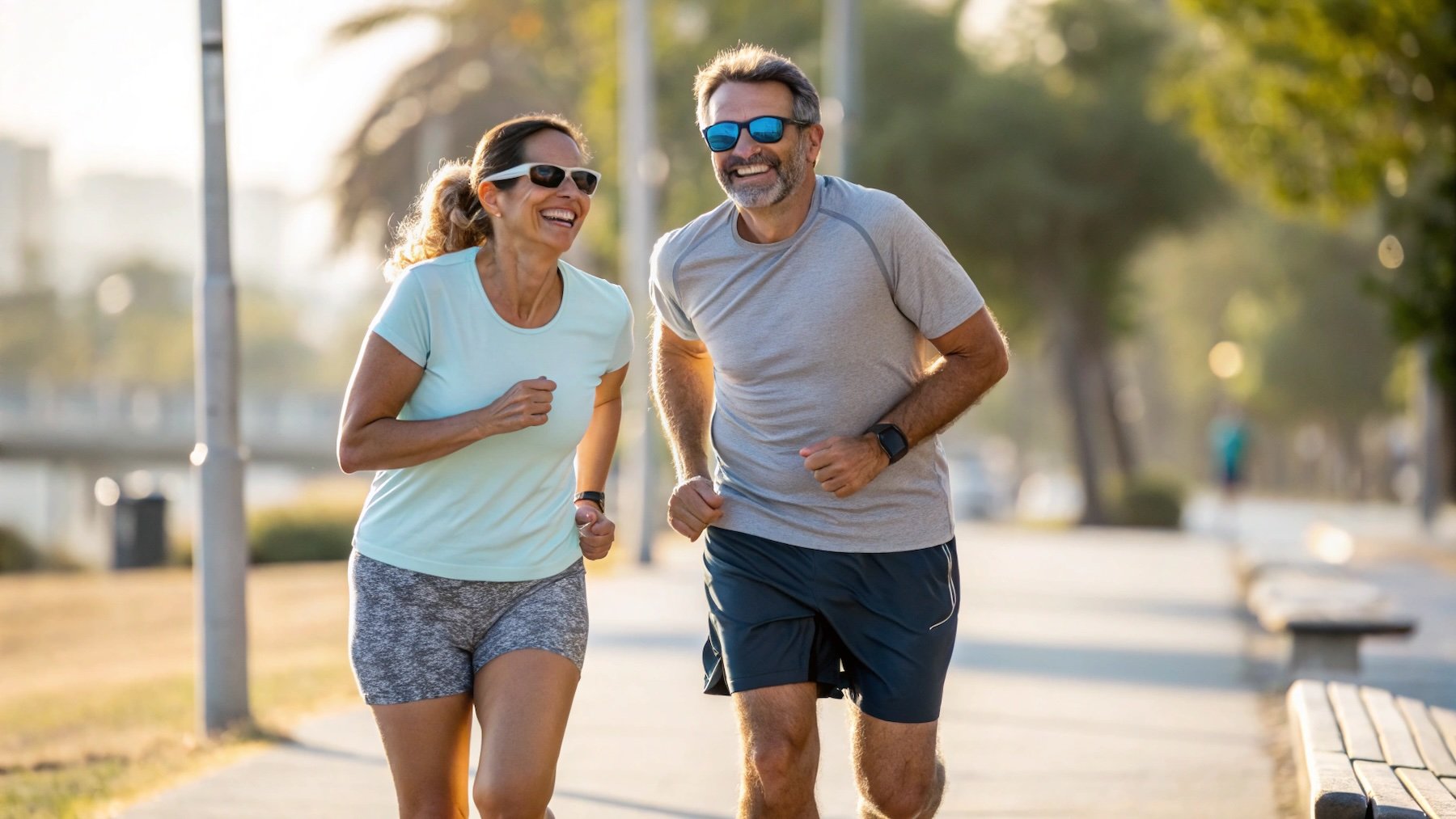Pareja, corriendo, ejercicio, deporte, actividad