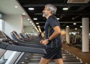 Hombre, caminadora, ejercicio