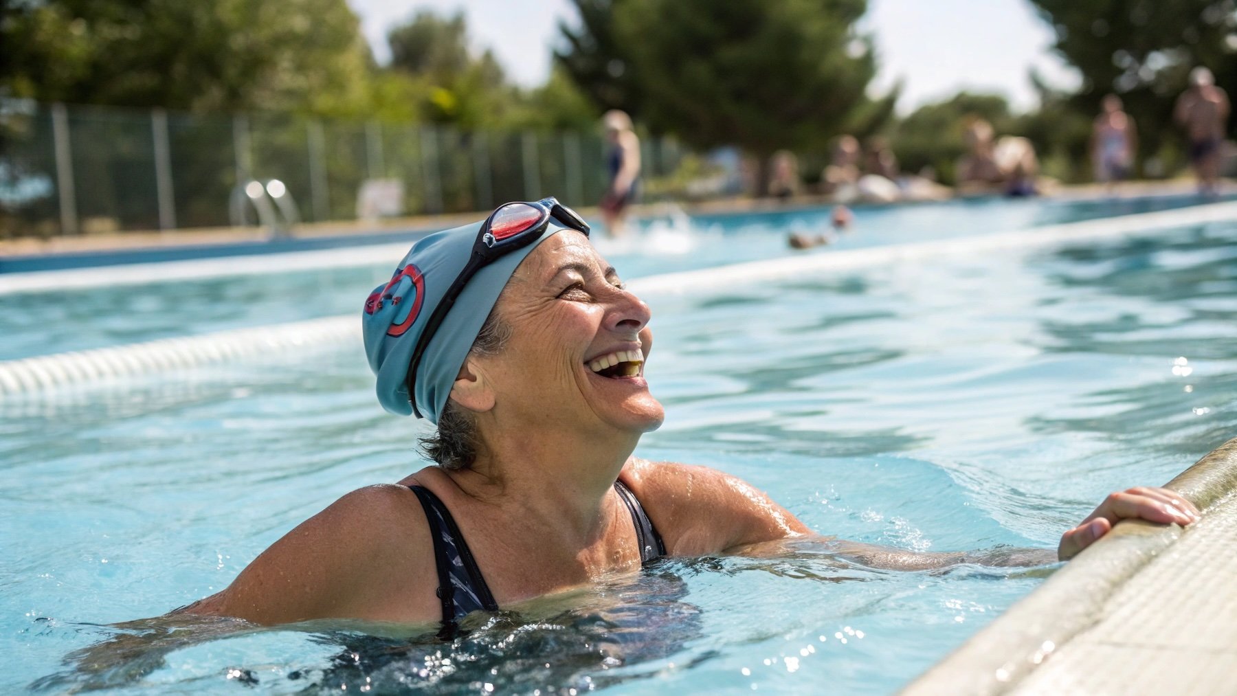 Mujer, piscina, deporte, actividad, ejercicio