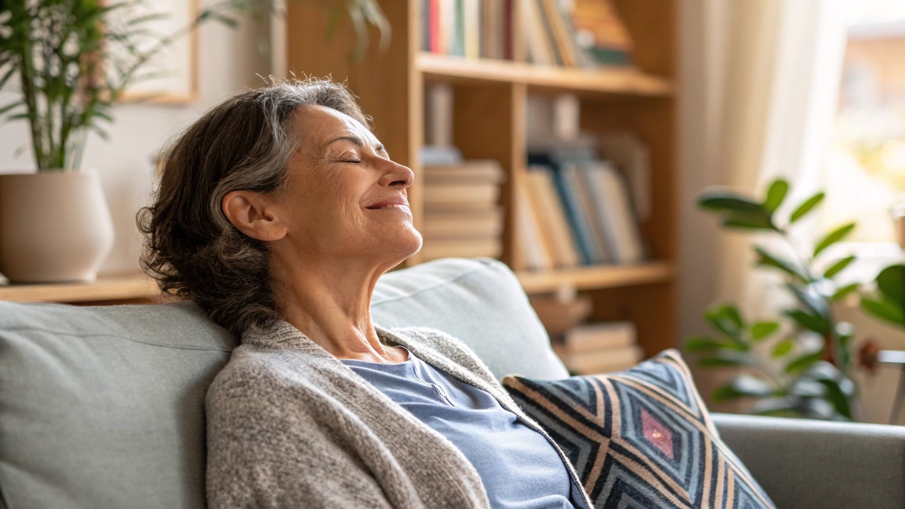 Mujer, relajación, actividad
