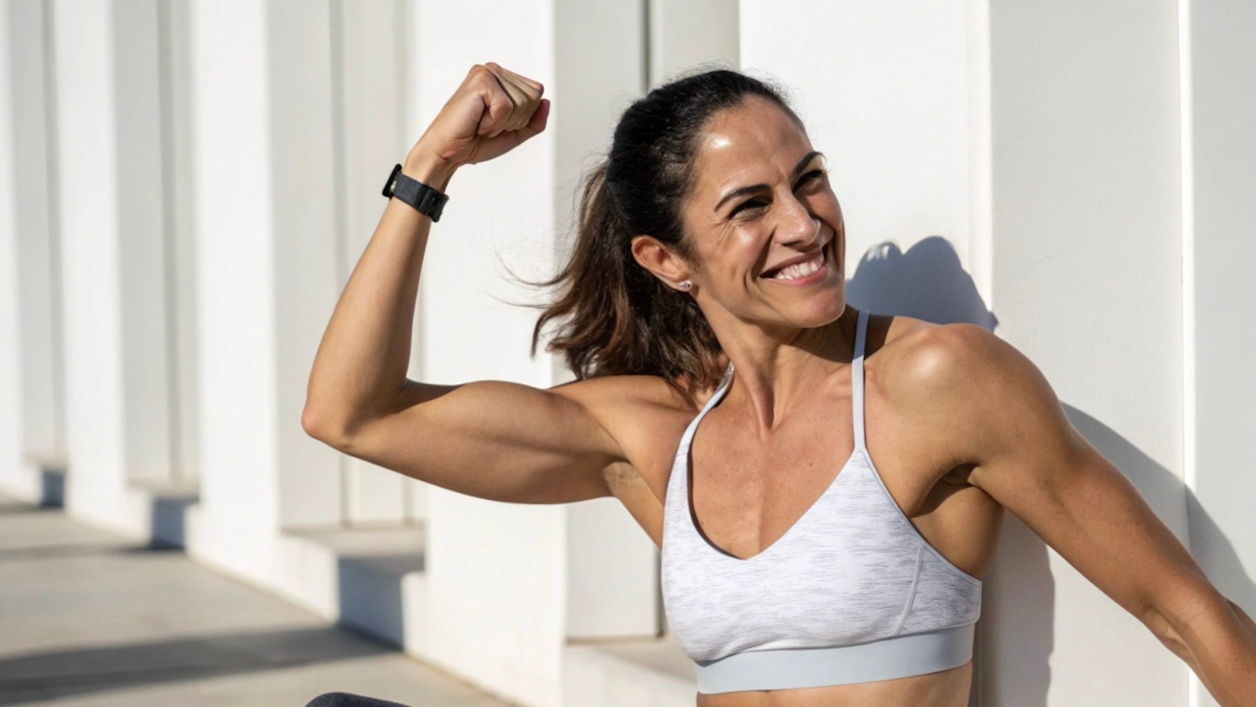 bíceps, mujer, deporte, ejercicio