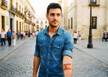 Joven con un tatuaje de la bandera de España