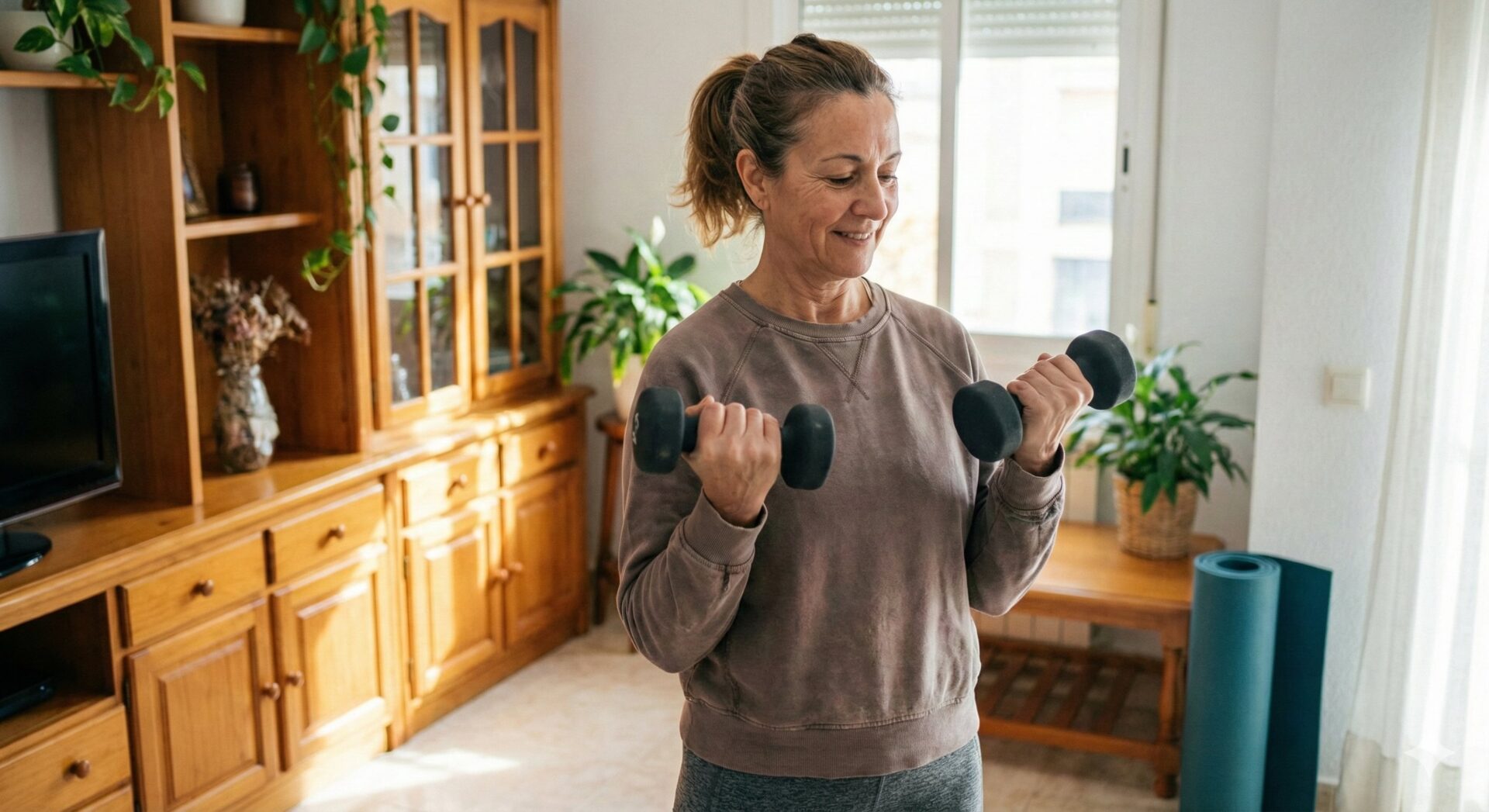Mujer, deporte, pesas, ejercicio