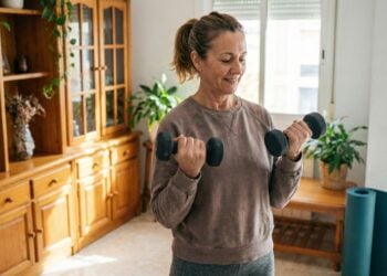 Mujer, deporte, pesas, ejercicio