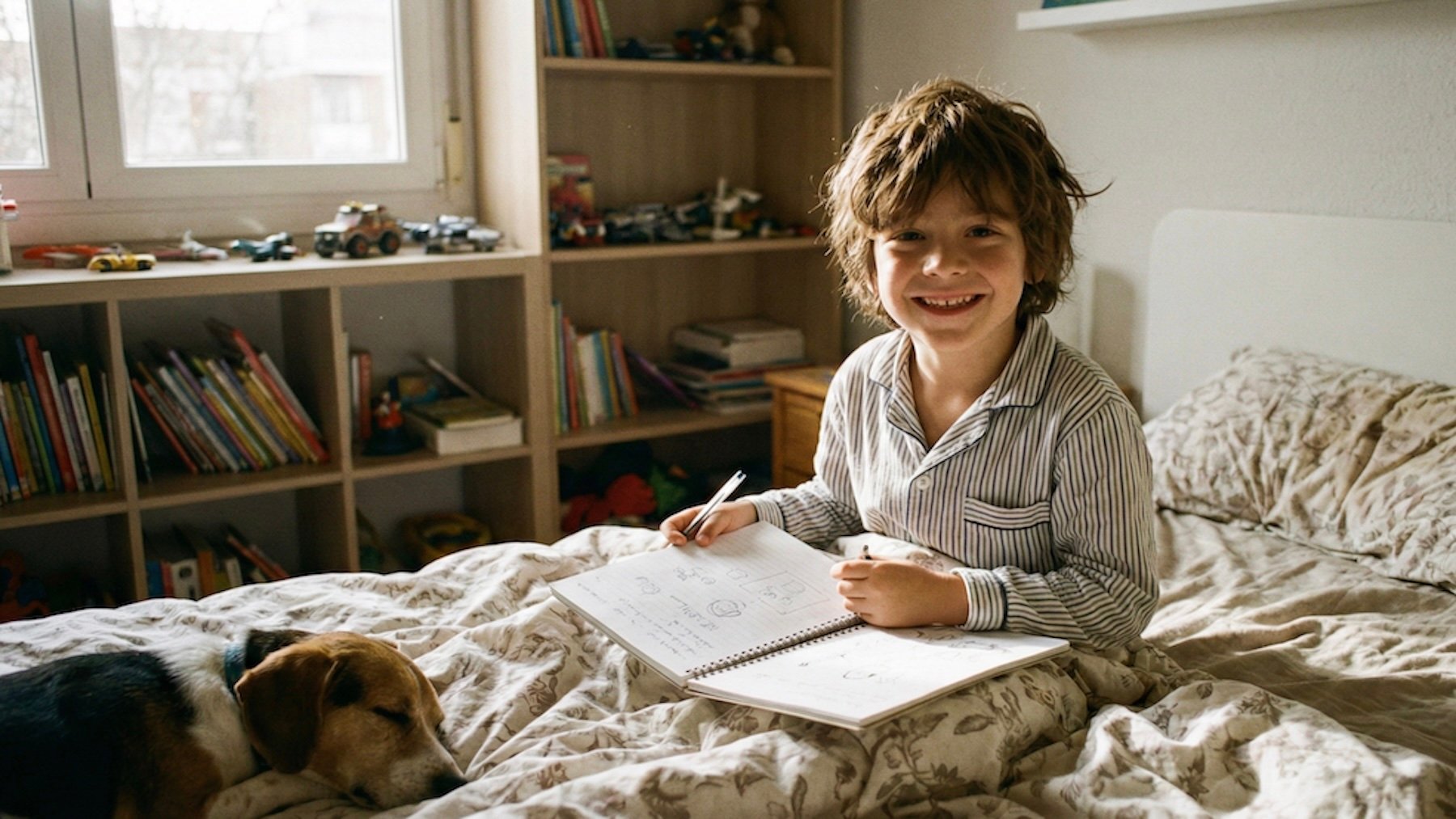 niño, cama, inteligencia