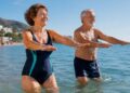 Pareja, ejercicio, deporte, playa, verano