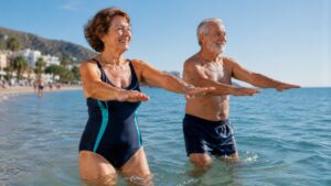 El sencillo ejercicio de gimnasia que recomienda la Sociedad Española de Geriatría a los mayores de 65 años dentro del mar este verano