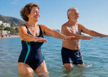 Pareja, ejercicio, deporte, playa, verano