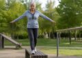 equilibrio, mujer, deporte