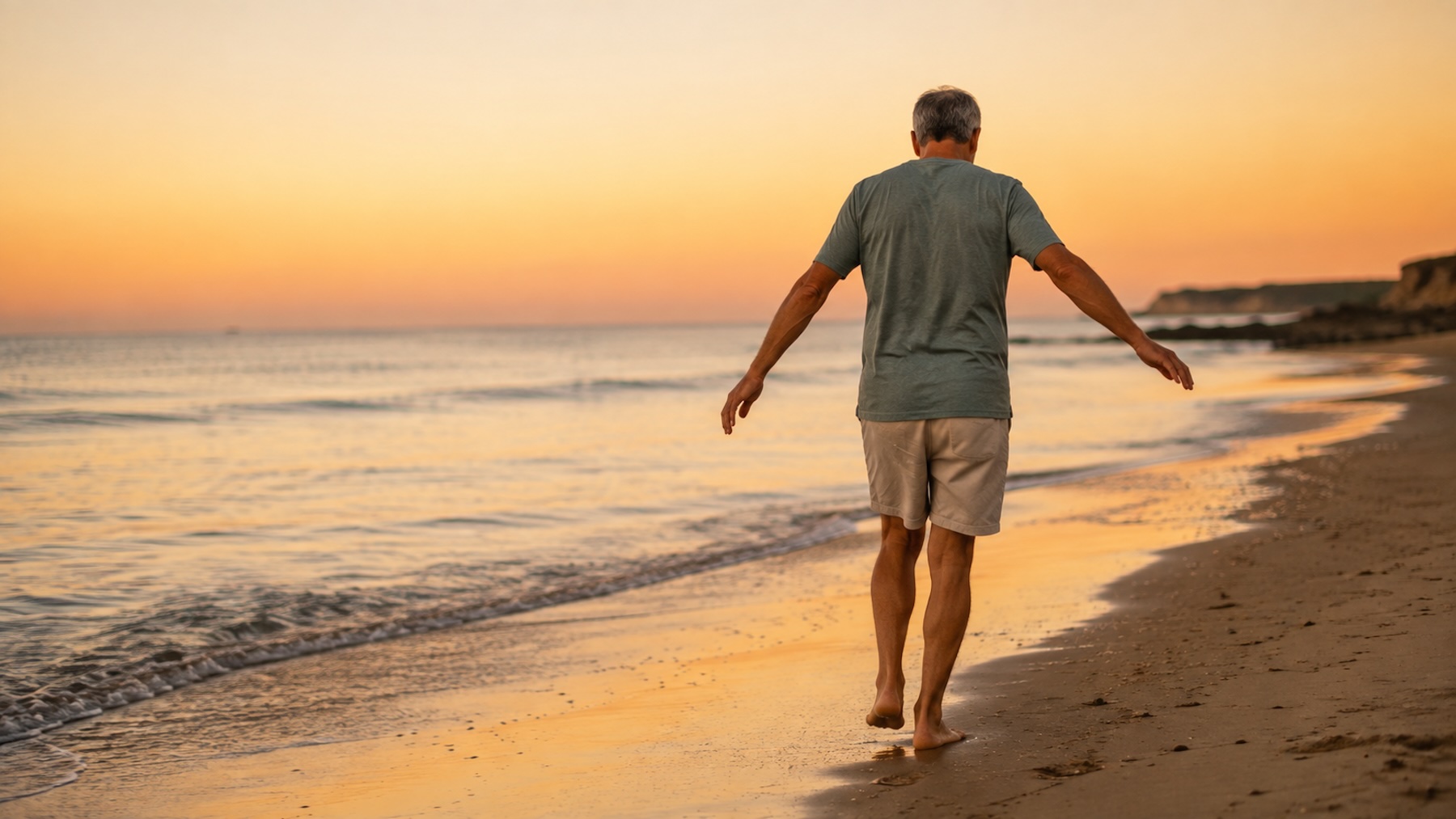 Hombre, deporte, ejercicio, caminar, playa