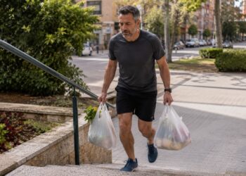 Hombre, escalera, deporte