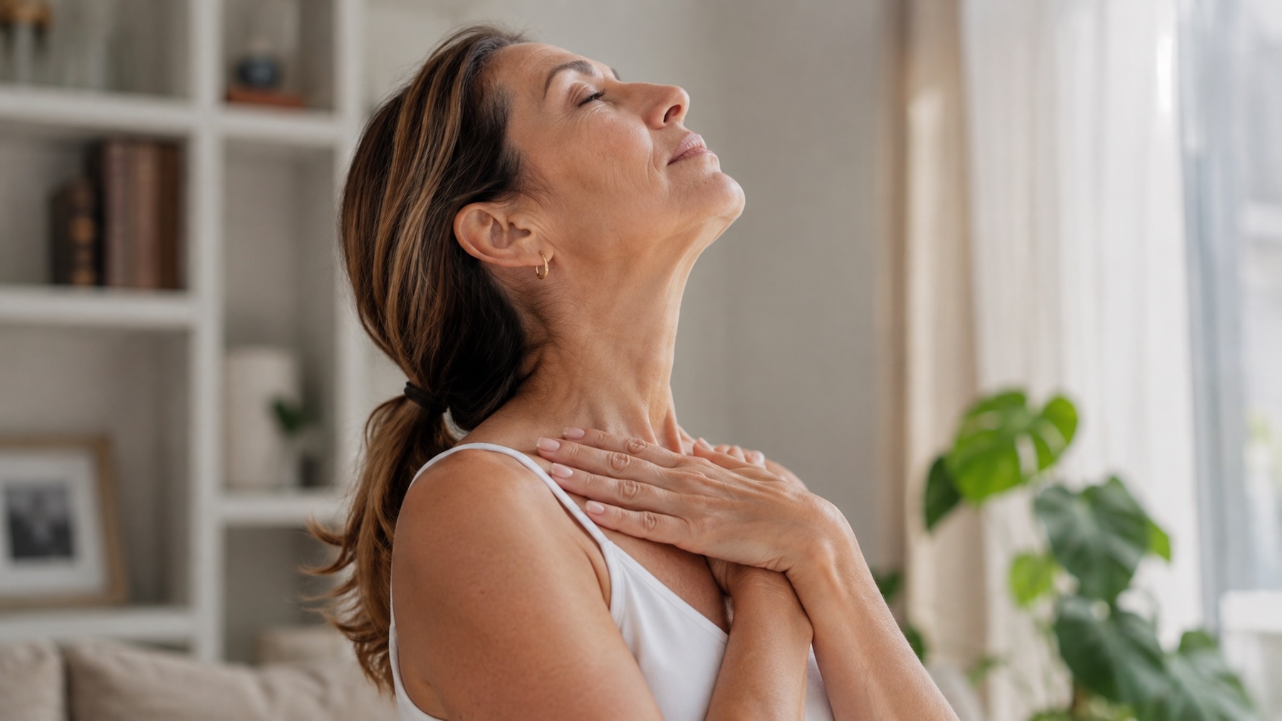 Mujer, deporte, cuello, ejercicio