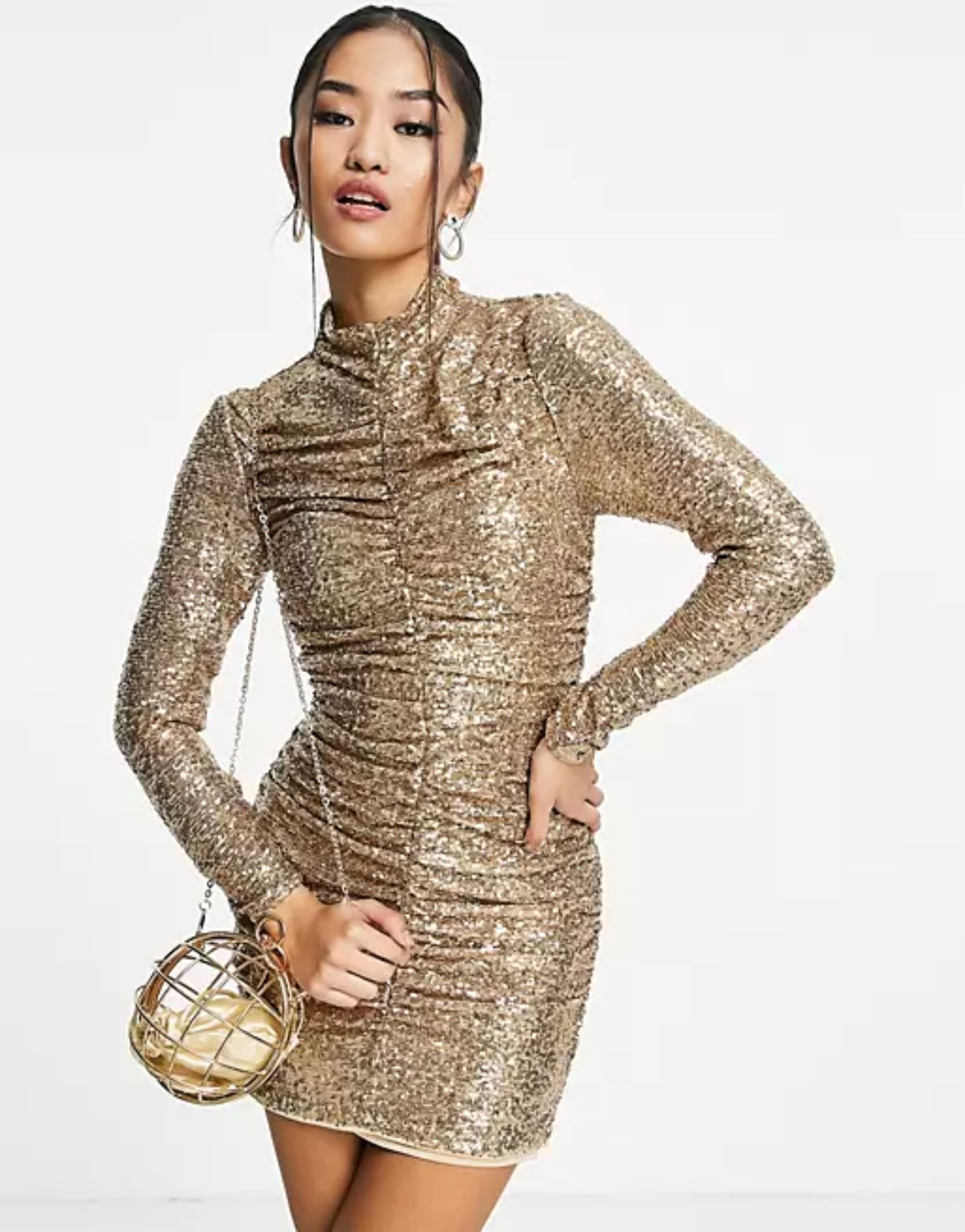 Vestido plateado de manga larga de ASOS para Nochevieja 2019-2020