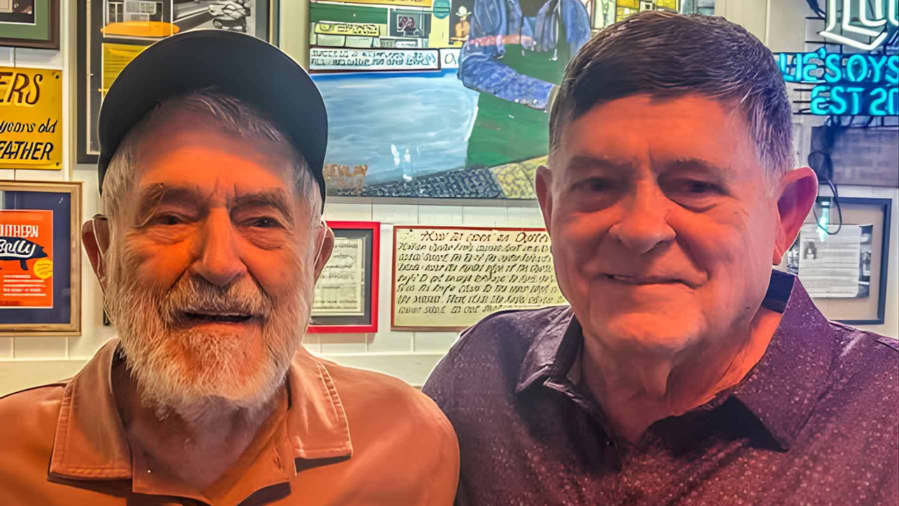 Jimmy Rush, age 80, and his 99-year-old father, Jim, enjoying a meal together at Wintzell’s Oyster House in Mobile, Alabama.