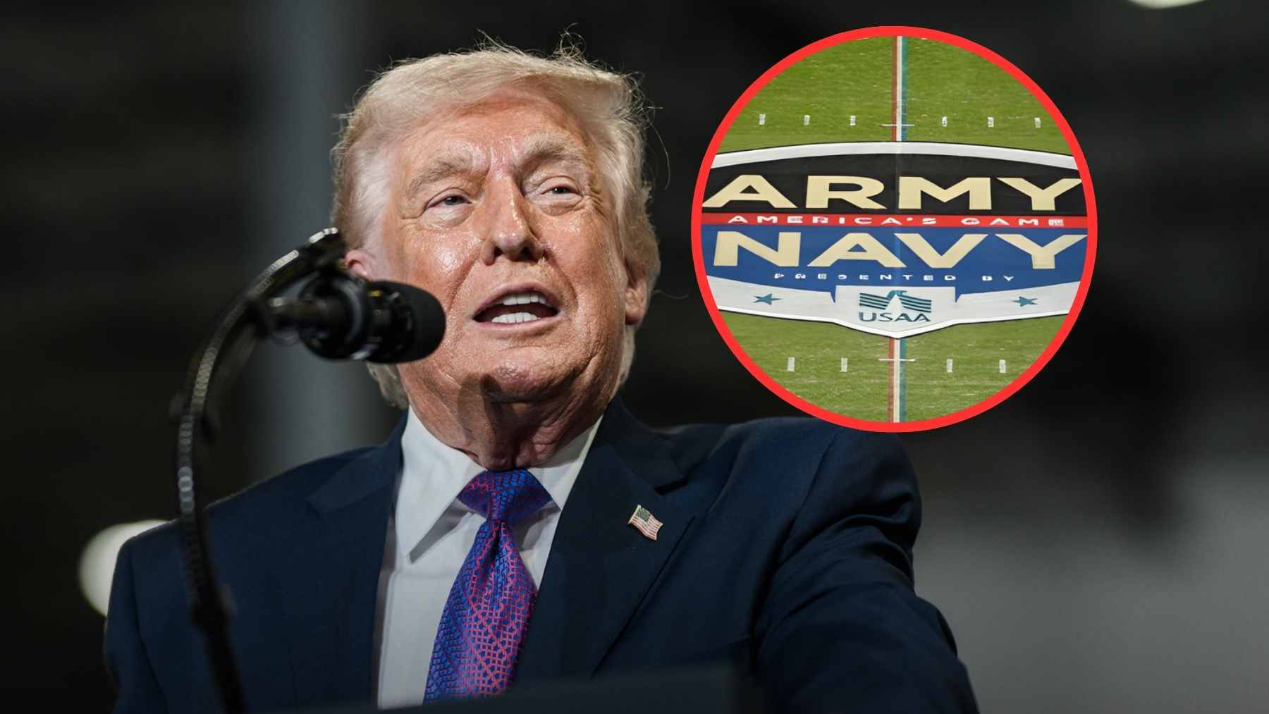 A wide-angle view of the Army-Navy football game with midshipmen and cadets in the stands, representing the traditional December broadcast window.