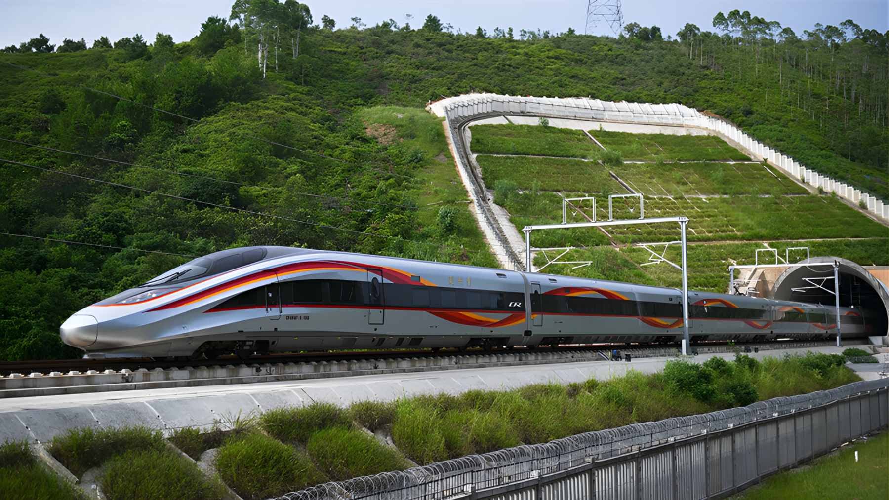 An aerial view of 1,500 workers and 23 excavators performing an overnight railway junction upgrade at Longyan Station.