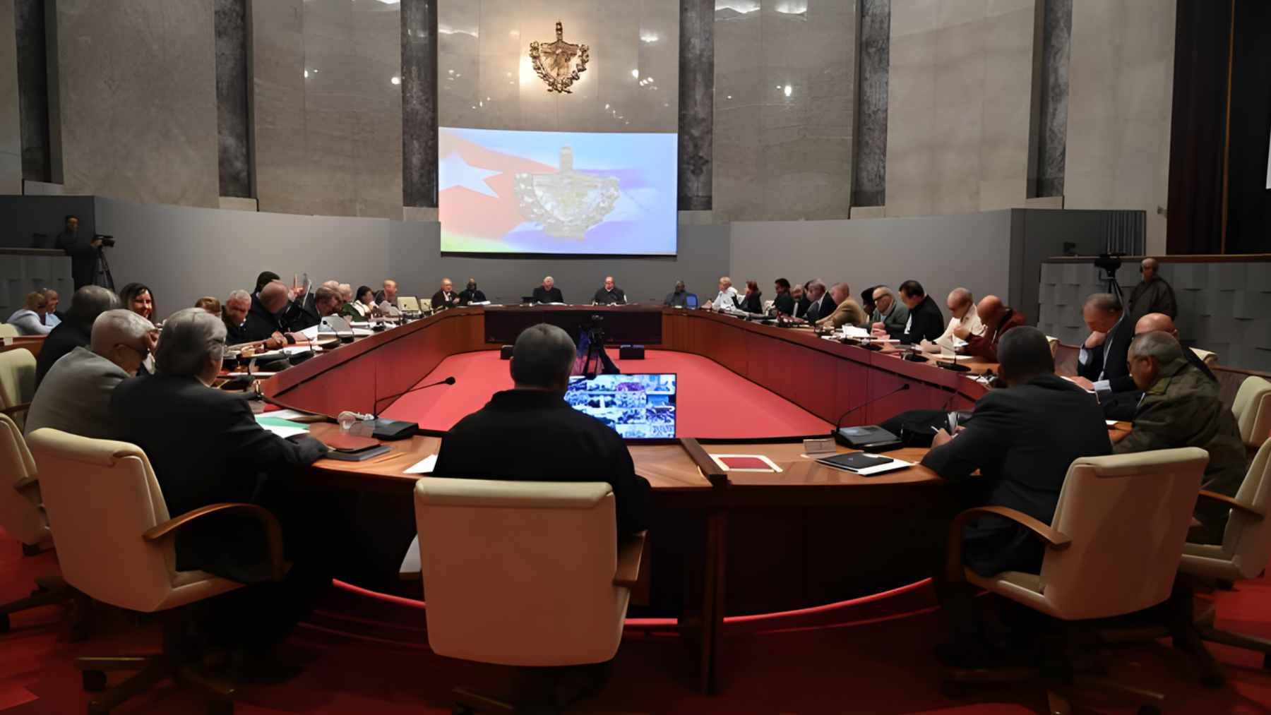 A row of newly installed solar photovoltaic panels at a Cuban municipal clinic, providing decentralized power during national grid outages.