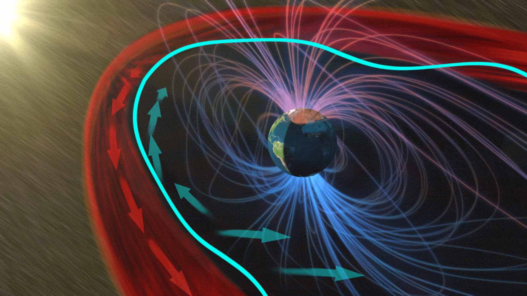A conceptual illustration showing a human head with a glowing brain, surrounded by glowing waves representing Earth's electromagnetic fields.