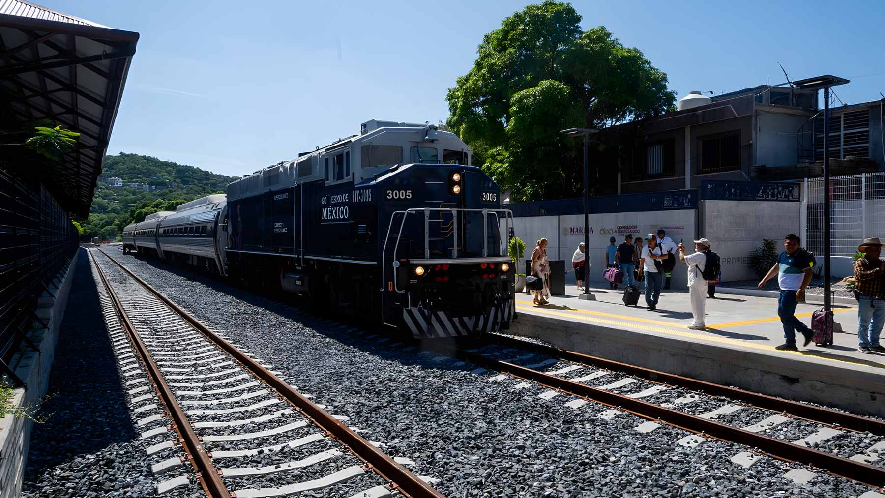 Aerial view of the Interoceanic Corridor rail tracks and container port facilities in Salina Cruz, Mexico.