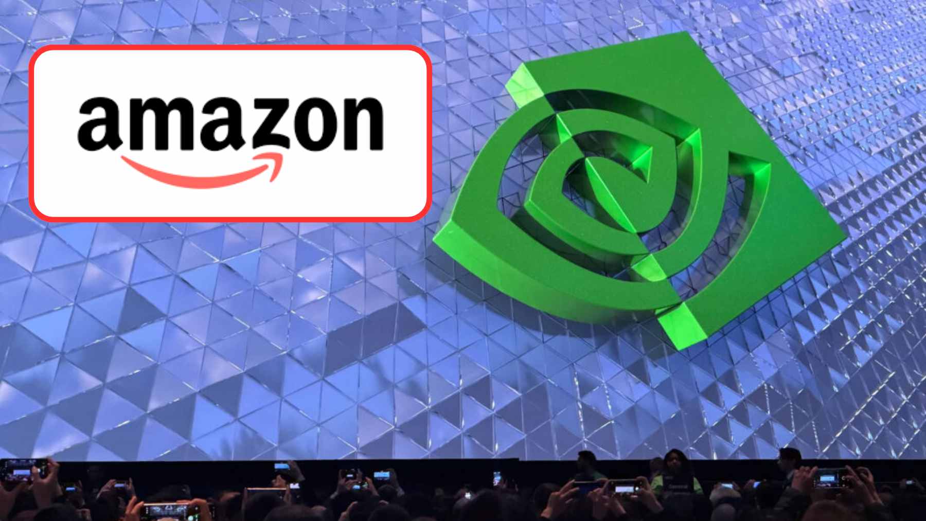 A high-tech data center interior featuring racks of Nvidia Blackwell GPUs and networking gear used by Amazon Web Services.