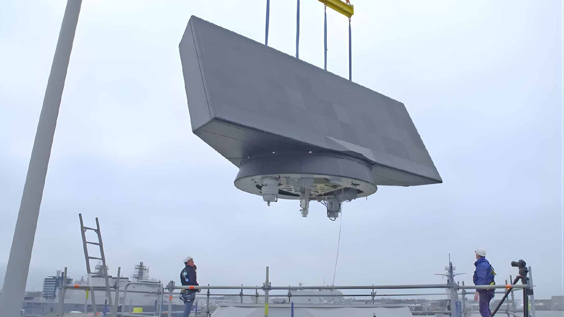 A high-tech radar installation belonging to the new Thales SkyDefender multi-layer air and missile defense system.
