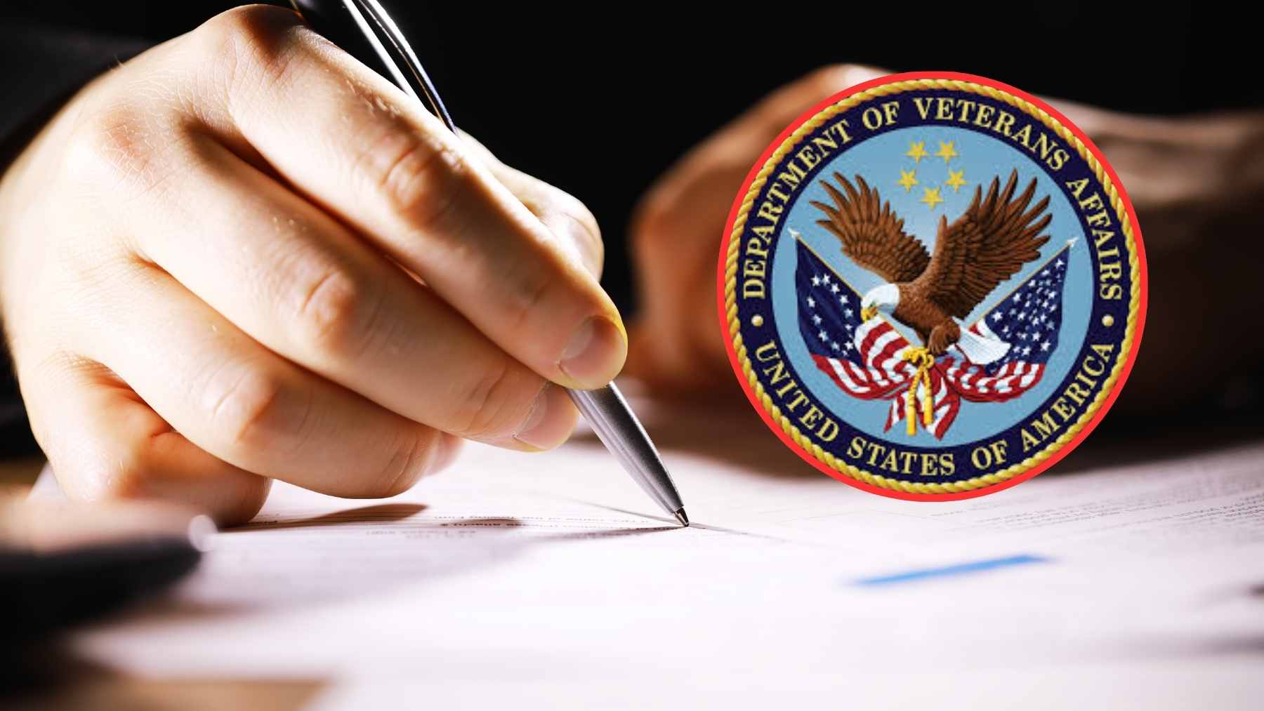 A veteran reviewing official Department of Veterans Affairs disability benefits paperwork and medical documentation.