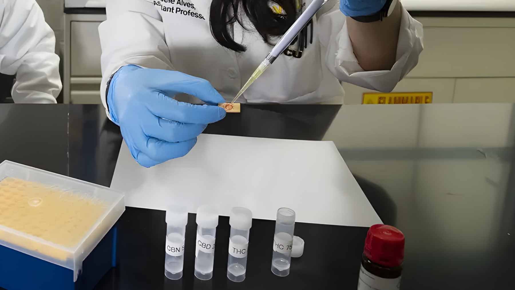 A close-up of a compact, 3D-printed marijuana breathalyzer prototype designed for roadside testing.