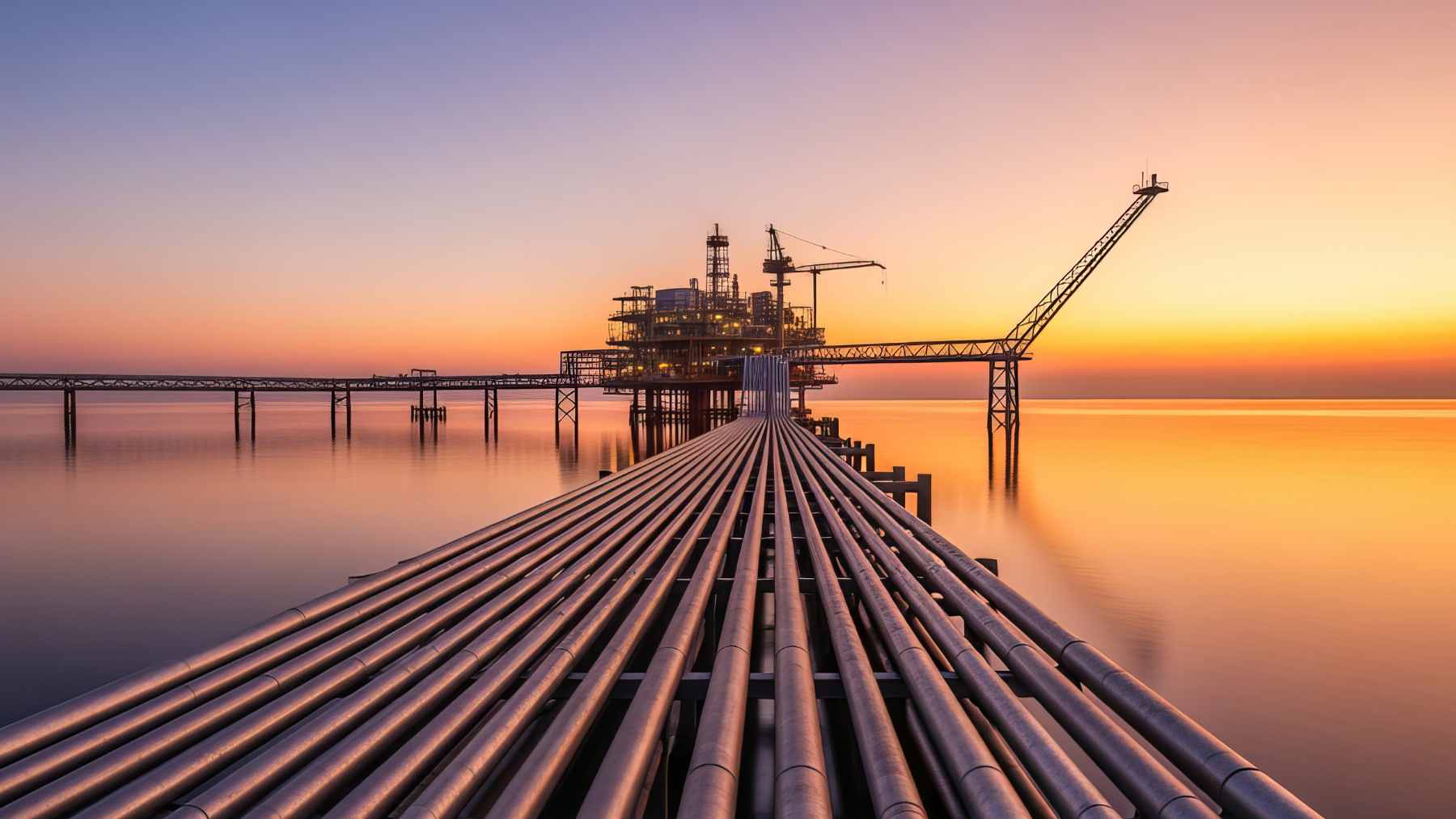 An aerial view of an offshore oil platform in the Santa Ynez Unit near Santa Barbara, connected to the controversial Las Flores pipeline system.