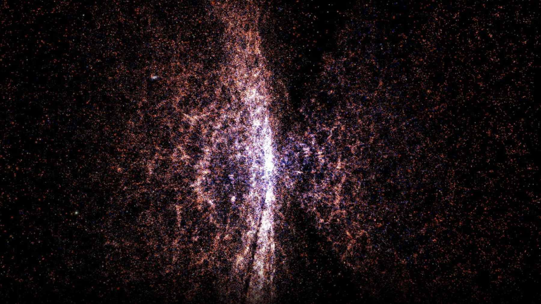 A colorful map of the cosmic microwave background showing the ancient light used to test gravitational forces across distant galaxy clusters.