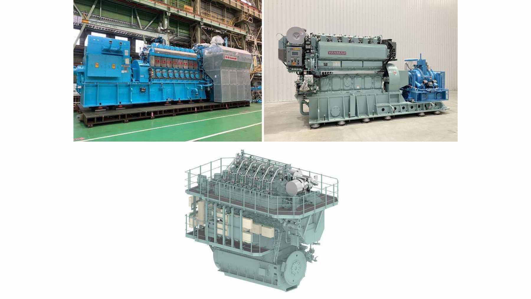 An industrial Kawasaki gas engine designed to generate electricity using a hydrogen-blend fuel.