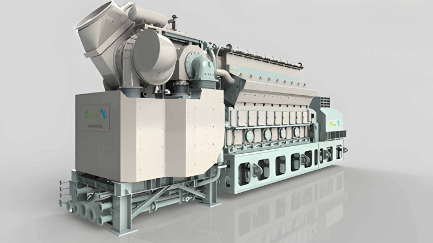 An industrial Kawasaki gas engine designed to generate electricity using a hydrogen-blend fuel.