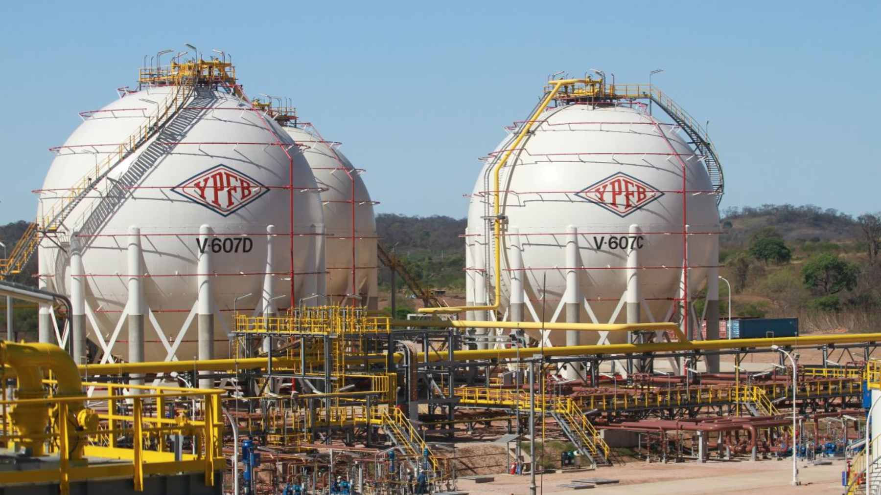 A natural gas processing facility in Bolivia highlighting the nation's energy infrastructure and declining fossil fuel reserves.