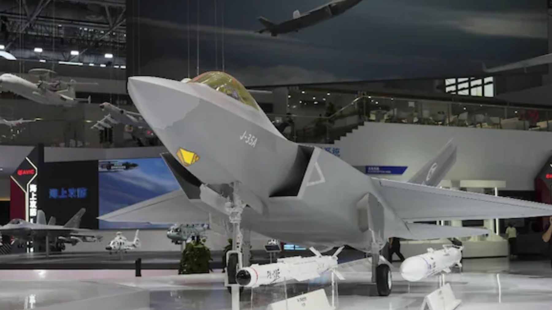 China puts the J-35AE on the market as a direct F-35 rival, and the stealth fighter race just stopped being an American monopoly 1 The new Chinese J-35AE stealth fighter aircraft emblazoned with the AVIC logo on a tarmac runway.