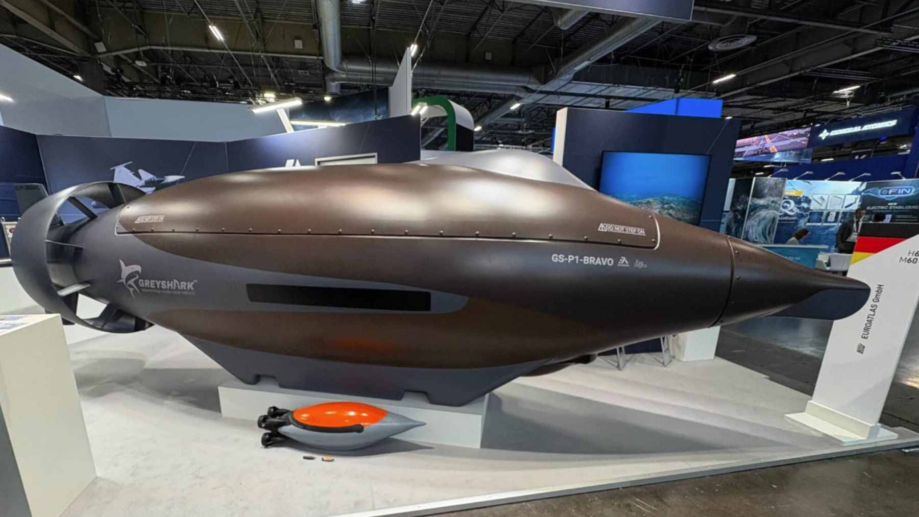 A hydrogen-fuel-cell drone sub called Greyshark can stay submerged for 16 weeks with 17 sensors, and Euroatlas says six vehicles run by one operator could map the Strait of Hormuz in under 24 hours while hunting mines and threats manned ships struggle to find 1 The Greyshark autonomous underwater vehicle, developed by Euroatlas, designed for long-endurance mine detection and seabed mapping.