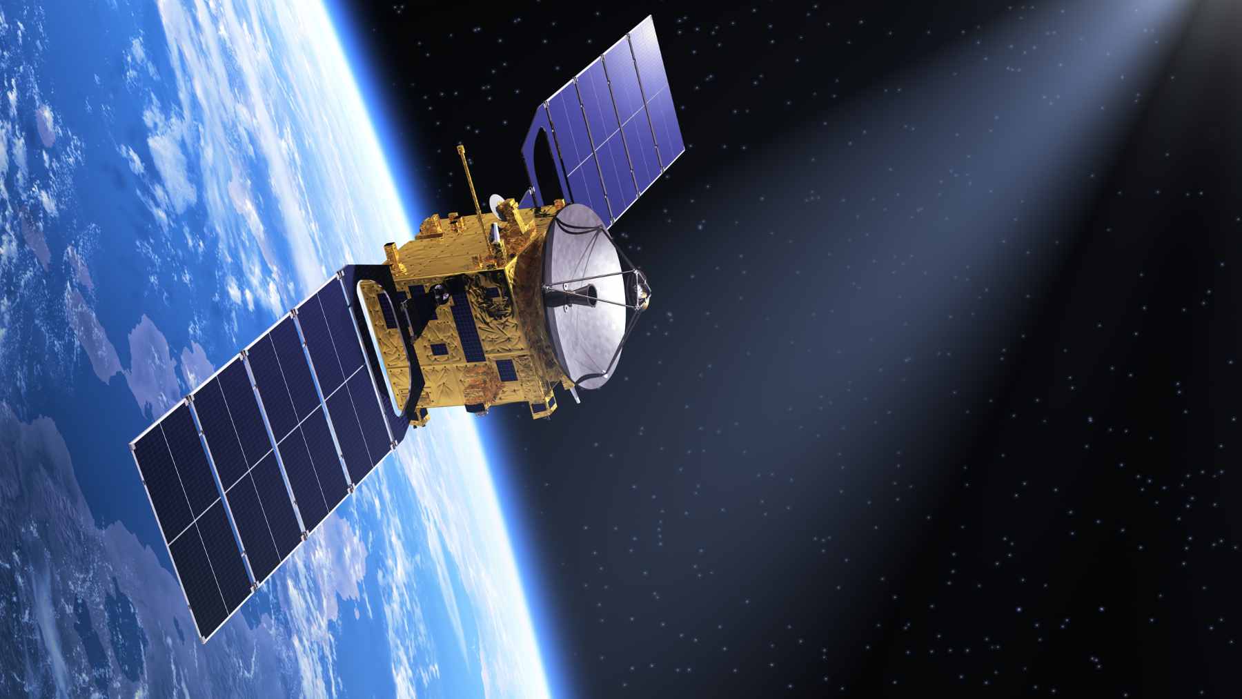 Illustration of a low Earth orbit surveillance satellite positioned above the Middle East.