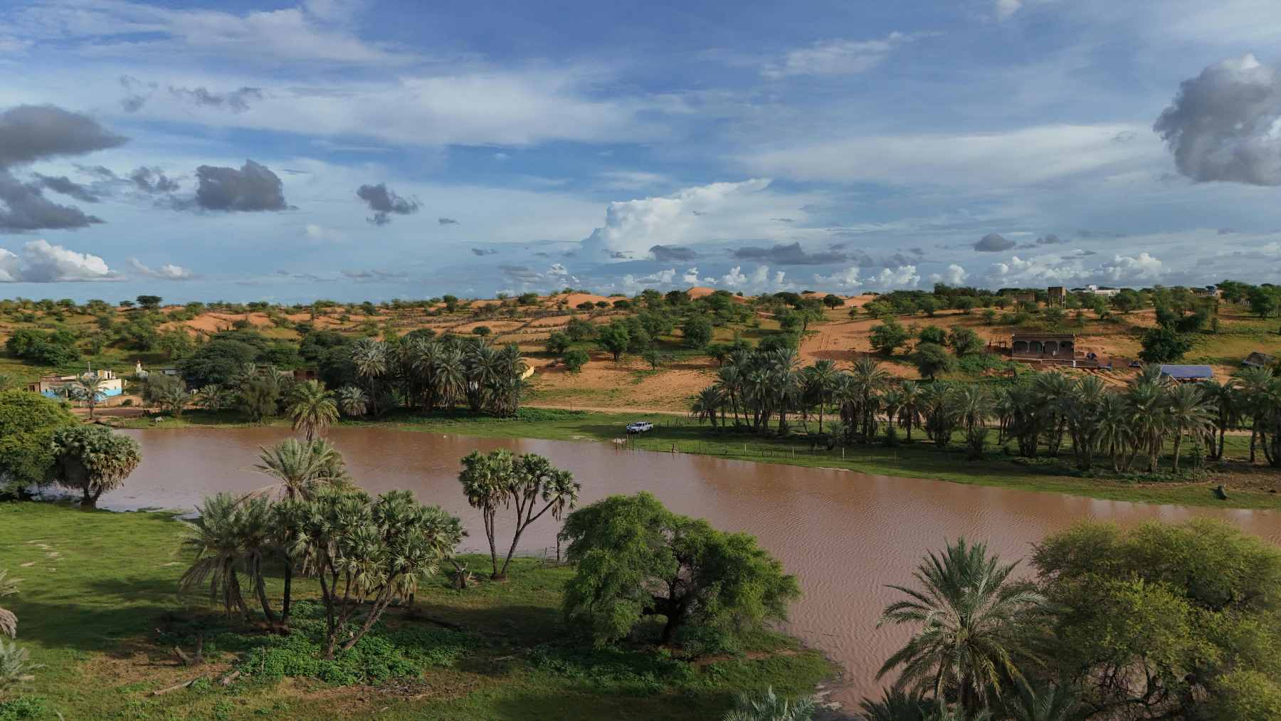 A view of the massive concrete pipes of the Great Man-Made River being installed across the Libyan Sahara.