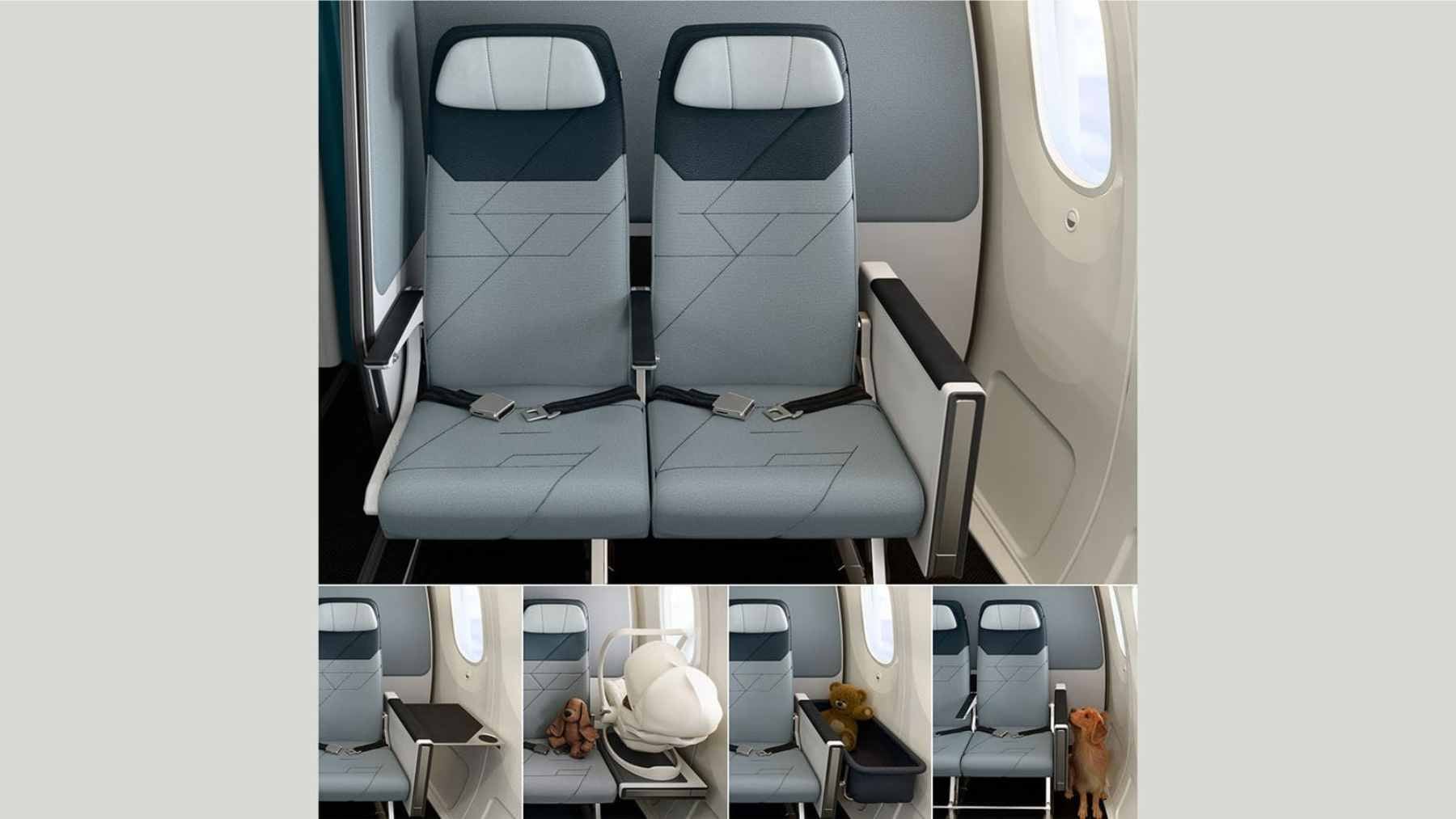 The SkyNook semi-private economy airplane pod, featuring a sliding privacy divider and convertible side console in the back row.