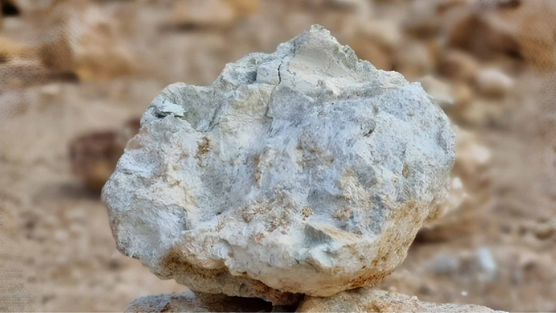A close-up of illite clay mineral ore extracted from the Yeongdong County deposit in South Korea.