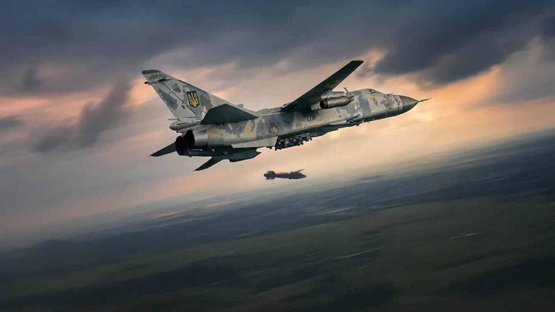 A Ukrainian-made Vyrivniuvach (Equalizer) 250-kg guided glide bomb shown with its aerodynamic control fins and guidance unit.