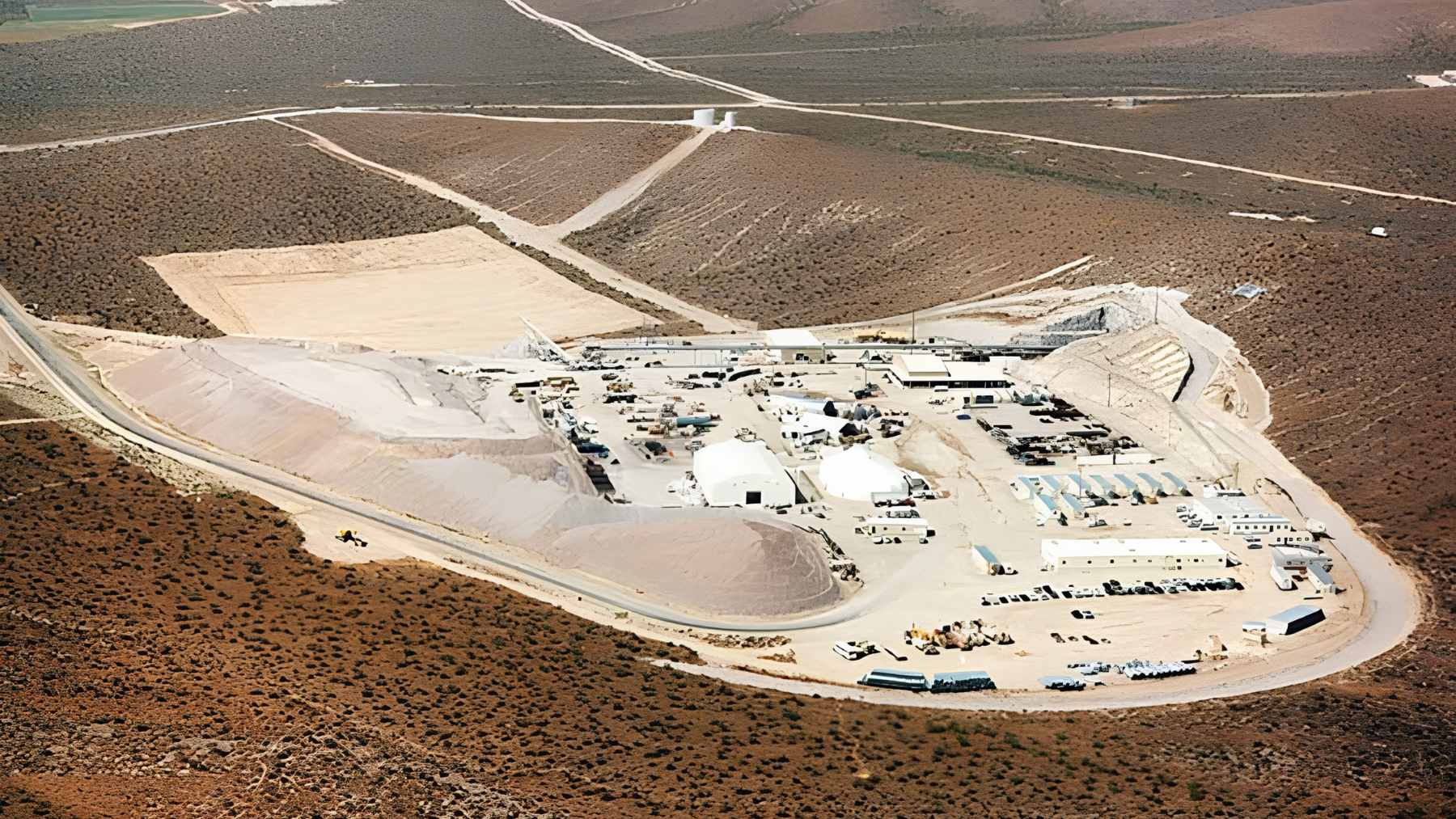 The sealed entrance to the test facility tunnels at the Yucca Mountain nuclear waste repository in Nevada.