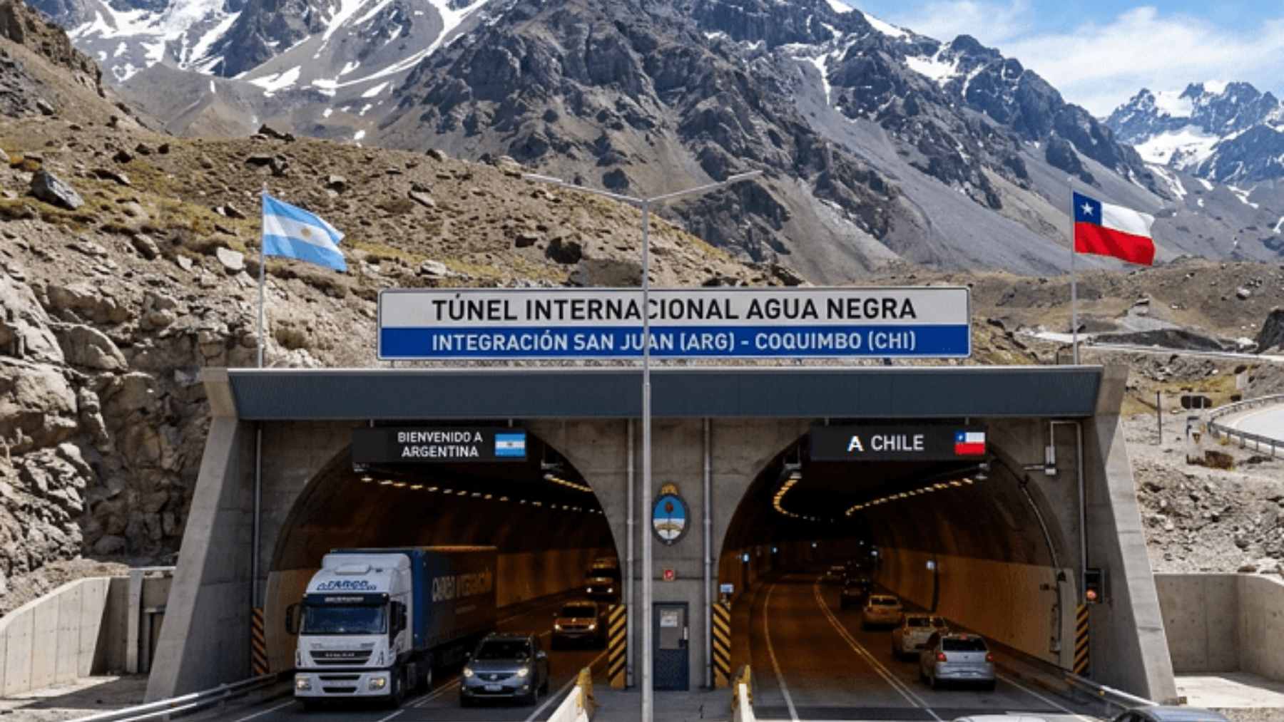 A 9-mile tunnel through the Andes could redraw cargo routes between Argentina, Chile and the Pacific before Asia feels closer 1 An engineering rendering of the proposed Agua Negra Tunnel, showing two parallel tunnels drilled deep beneath the Andes mountain peaks.