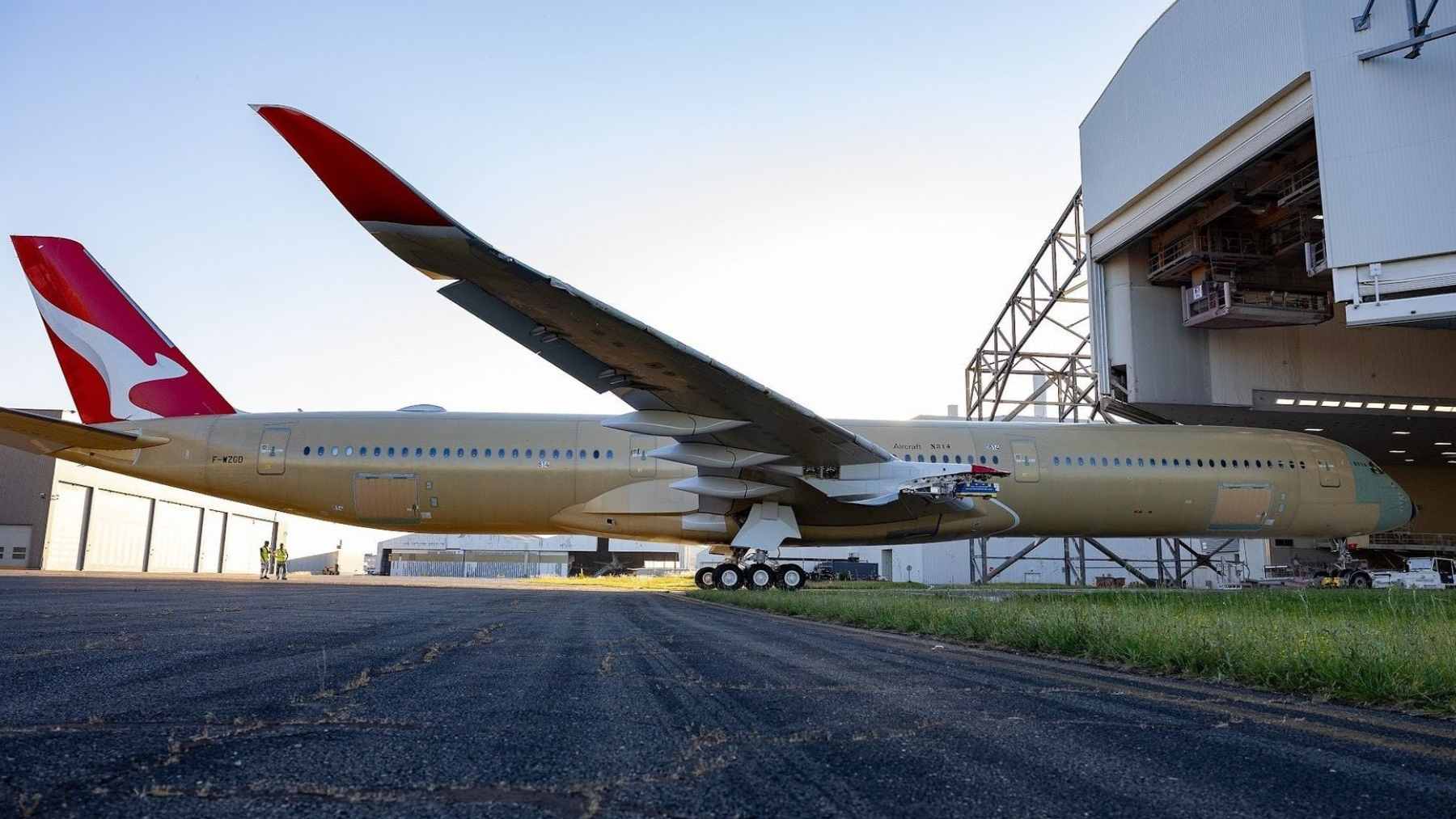The first A350-1000ULR test aircraft taking off from Toulouse, France, for its maiden voyage as part of the Qantas Project Sunrise program.