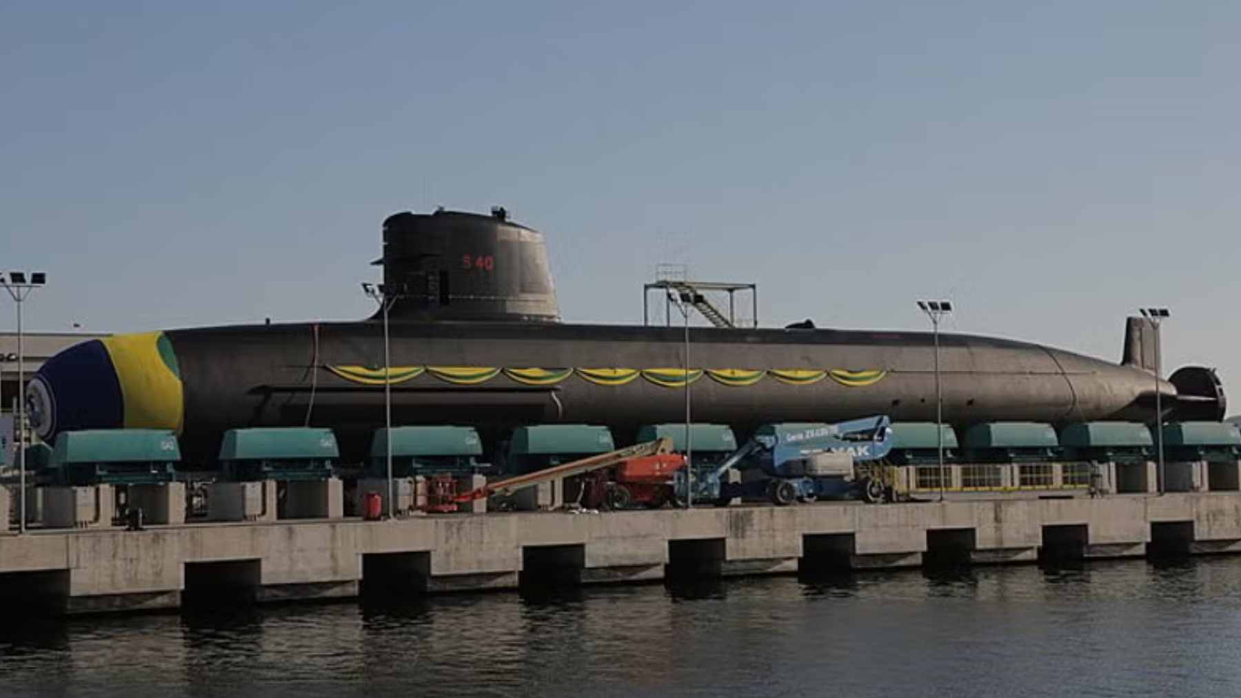 A Scorpène-class submarine at the Itaguaí Naval Complex in Brazil, representing the potential for a new era of regional naval cooperation.