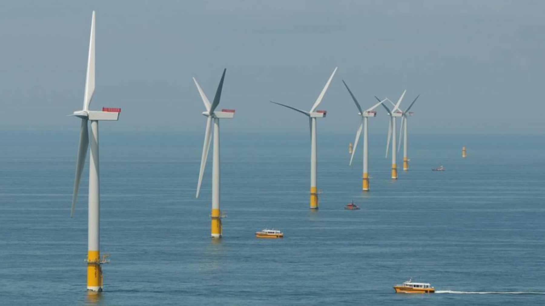 A digital rendering of the Arklow Bank Wind Park 2 layout off the coast of Ireland, showing the proposed offshore turbine distribution.