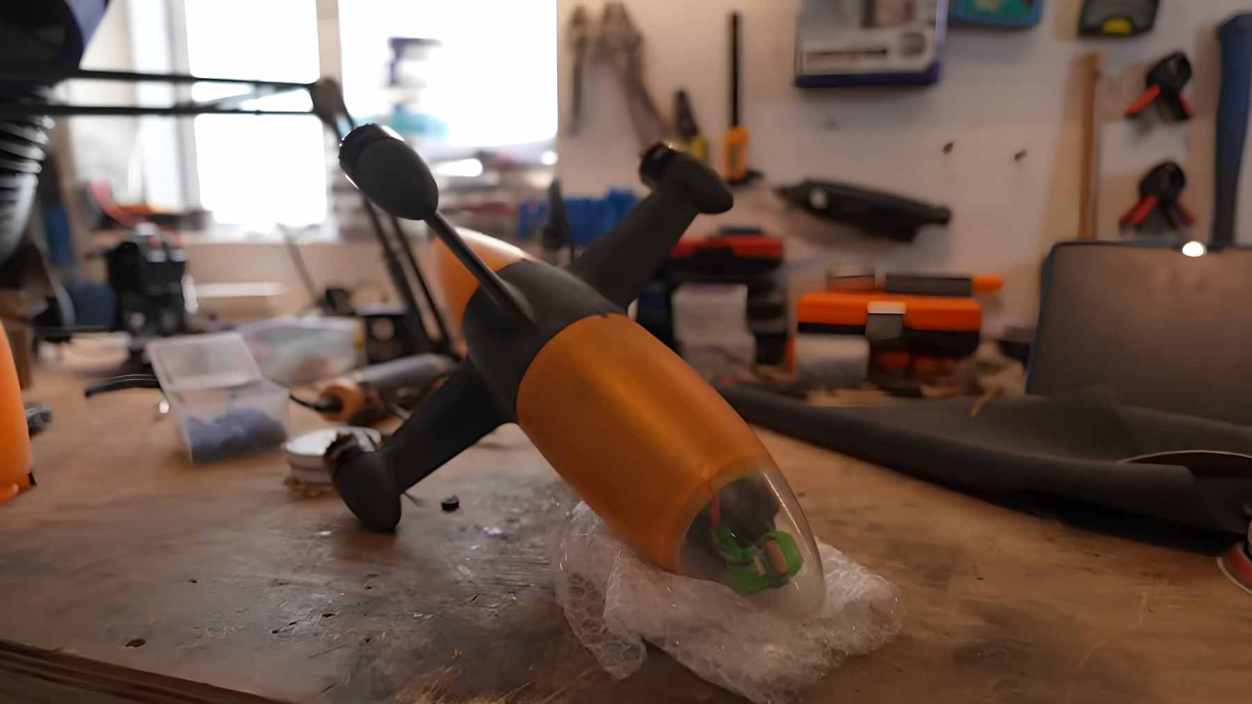 The Blackbird FPV drone featuring custom carbon-fiber propellers with sawtooth leading edges used to break unofficial speed records.