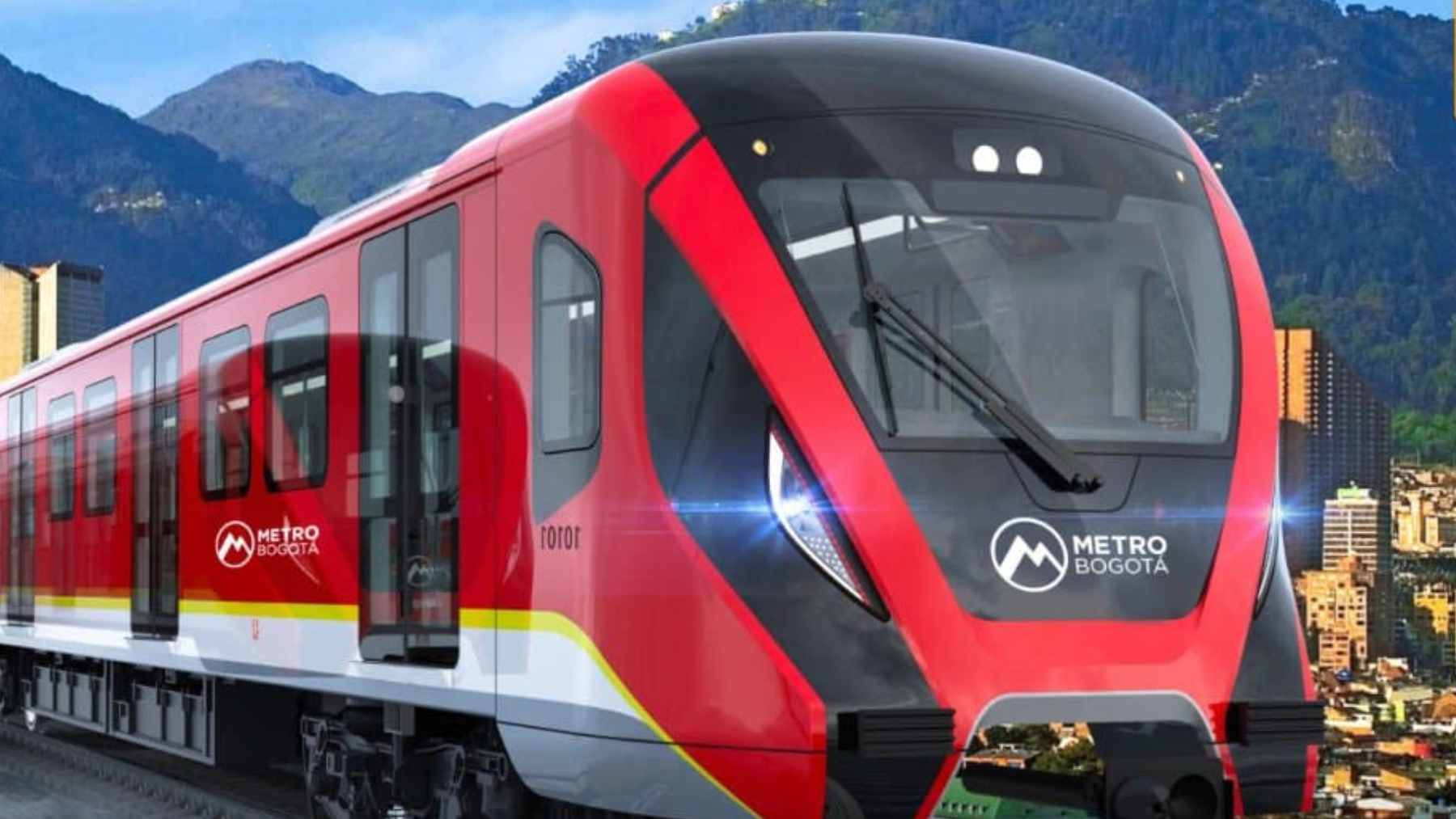 Autonomous Bogotá Metro Line 1 train undergoing test runs on the elevated viaduct.