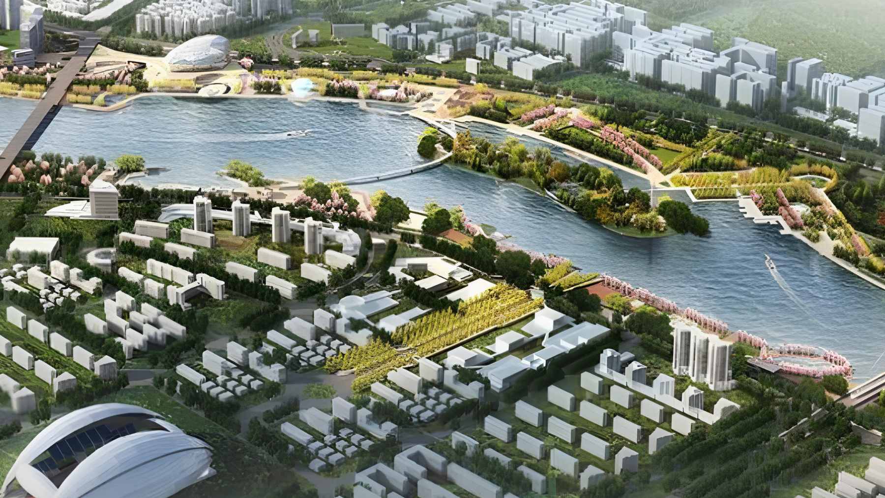 A conceptual rendering of the proposed Canal Istanbul route parallel to the Bosphorus Strait, showcasing the scale of the artificial waterway project.