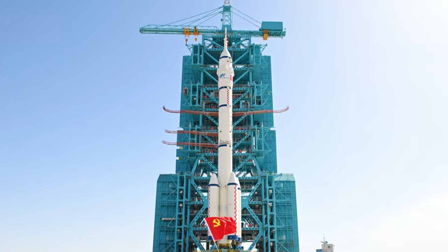 The Long March-2F rocket carrying the Shenzhou-23 crewed spacecraft lifting off from the Jiuquan Satellite Launch Center.